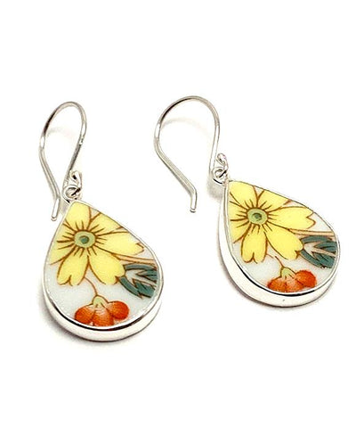 Retro Yellow Flower Vintage Pottery Teardrop Single Drop Earrings