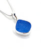 Blue Sea Glass Simple Pendant on Silver Chain #1