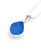 Blue Sea Glass Simple Pendant on Silver Chain #1