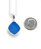Blue Sea Glass Simple Pendant on Silver Chain #1