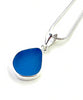 Blue Sea Glass Simple Pendant on Silver Chain #2