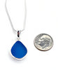 Blue Sea Glass Simple Pendant on Silver Chain #2