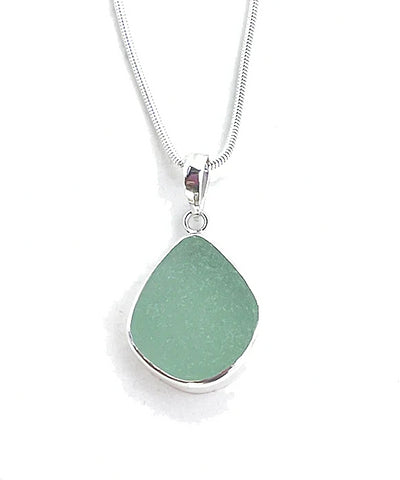 Chunky Coke Bottle Blue Sea Glass Simple Pendant on Silver Chain