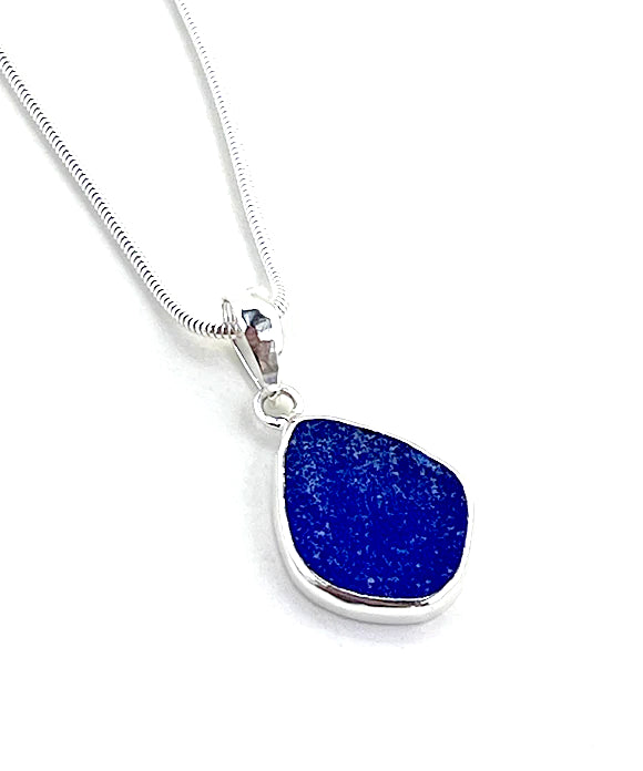 Rich Cobalt Sea Glass Simple Pendant on Silver Chain