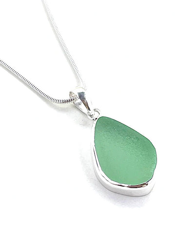 Soft Green Sea Glass Simple Pendant on Silver Chain