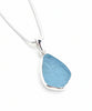 Periwinkle Blue Textured Sea Glass Simple Pendant on Silver Chain