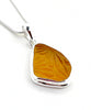Textured Amber Sea Glass Pendant with Heavy Rim on Silver Chain