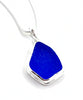 Cobalt Blue Sea Glass Pendant with Heavy Rim on Silver Chain