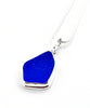 Cobalt Blue Sea Glass Pendant with Heavy Rim on Silver Chain