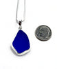 Cobalt Blue Sea Glass Pendant with Heavy Rim on Silver Chain