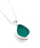 Forest Green Sea Glass Pendant with Heavy Rim on Silver Chain