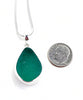 Forest Green Sea Glass Pendant with Heavy Rim on Silver Chain