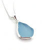 Sky Blue Sea Glass Pendant with Heavy Rim on Silver Chain