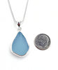 Sky Blue Sea Glass Pendant with Heavy Rim on Silver Chain