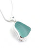 Textured Aqua Sea Glass Pendant with Heavy Rim on Silver Chain