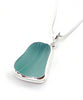 Textured Aqua Sea Glass Pendant with Heavy Rim on Silver Chain