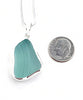 Textured Aqua Sea Glass Pendant with Heavy Rim on Silver Chain
