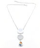 White Flower Button, Clear Sea Glass & Floral Vintage Pottery Triple Drop Necklace