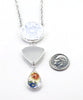 White Flower Button, Clear Sea Glass & Floral Vintage Pottery Triple Drop Necklace
