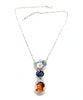 Blue Flower, Vintage Button & Goddess Vintage Pottery Triple Drop Barbell Necklace