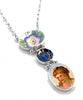 Blue Flower, Vintage Button & Goddess Vintage Pottery Triple Drop Barbell Necklace