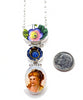 Blue Flower, Vintage Button & Goddess Vintage Pottery Triple Drop Barbell Necklace