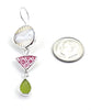 Vintage Button, Red & White Vintage Pottery & Olive Sea Glass Triple Drop Earrings