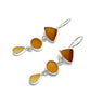 Brown, Amber & Yellow Sea Glass Multi Shape Triple Drop Earrings