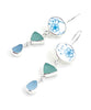 Aqua Flower Vintage Pottery & Aqua Sea Glass Triple Drop Earrings