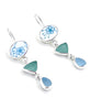 Aqua Flower Vintage Pottery & Aqua Sea Glass Triple Drop Earrings