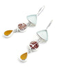 Clear & Amber Sea Glass with Brown & White Vintage Pottery Triple Drop Earrings