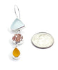 Clear & Amber Sea Glass with Brown & White Vintage Pottery Triple Drop Earrings