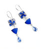 Blue Patterned Vintage Pottery with Cobalt Sea Glass Triple Drop Earrings