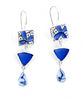 Blue Patterned Vintage Pottery with Cobalt Sea Glass Triple Drop Earrings