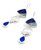 Blue & Gold Pottery with Cobalt Sea Glass & Vintage Button Triple Drop Earrings