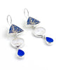 Blue & Gold Pottery with Cobalt Sea Glass & Vintage Button Triple Drop Earrings