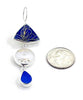 Blue & Gold Pottery with Cobalt Sea Glass & Vintage Button Triple Drop Earrings