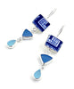 Bold Blue Willow Vintage Pottery with Blue & Aqua Sea Glass Triple Drop Earrings