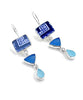 Bold Blue Willow Vintage Pottery with Blue & Aqua Sea Glass Triple Drop Earrings