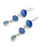 Shades of Blue Natural Shape Sea Glass Triple Drop Earrings #2