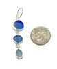 Shades of Blue Natural Shape Sea Glass Triple Drop Earrings #2