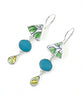 Green Leaf & Dark Aqua Vintage Pottery  Triple Drop Earrings