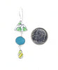 Green Leaf & Dark Aqua Vintage Pottery  Triple Drop Earrings