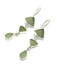 Shades of Sage Green Multi Shape Sea Glass Triple Drop Earrings