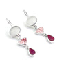 Red & White Vintage Pottery &  Sea Glass Triple Drop Earrings