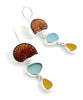 Carved Ivory Shell with Aqua & Amber Sea Glass Triple Drop Earrings