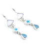White & Aqua Sea Glass with Aqua Flower Vintage Pottery Triple Drop Earrings