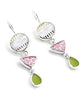 Vintage Button, Red & White Vintage Pottery & Olive Sea Glass Triple Drop Earrings