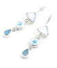 White & Aqua Sea Glass with Aqua Flower Vintage Pottery Triple Drop Earrings