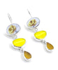 Yellow Rose Vintage Pottery, Vintage Button & Amber Sea Glass Triple Drop Earrings